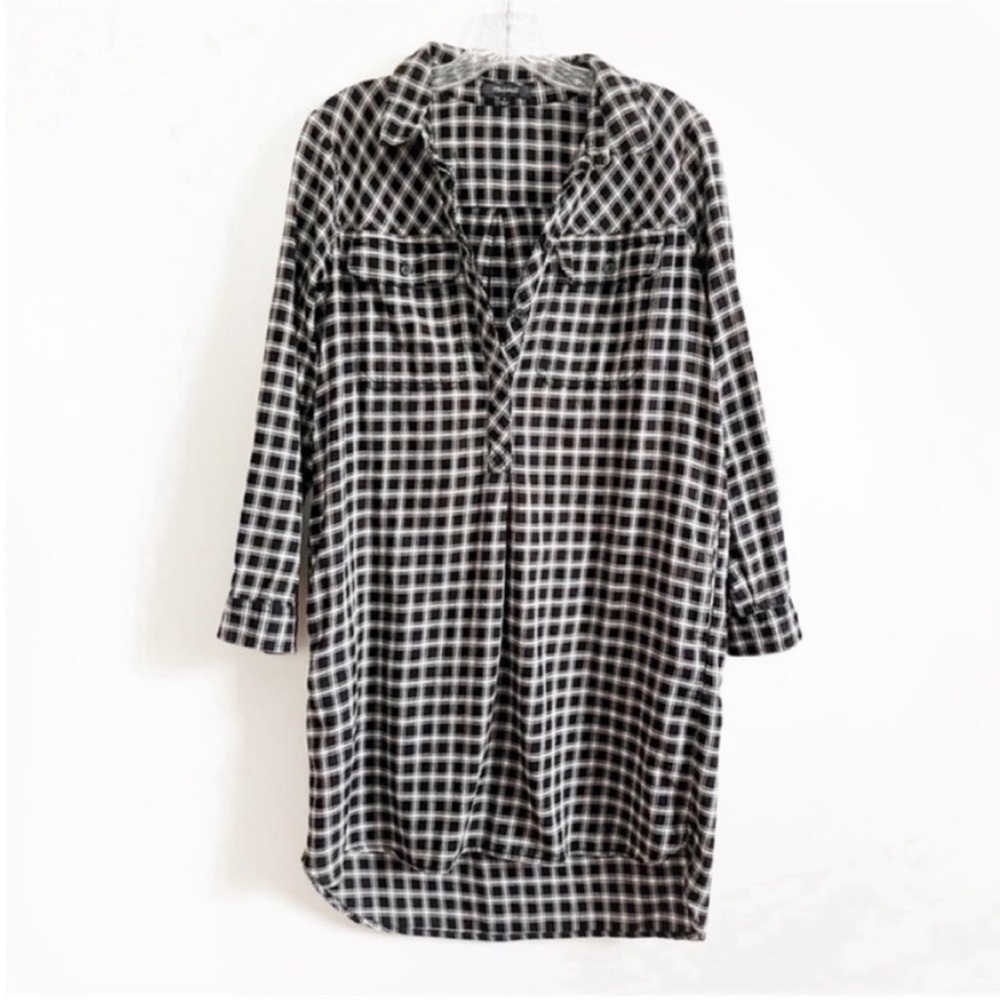 Madewell Daywalk Shirtdress black white Hilldale plaid flannel high low - Picture 2 of 10